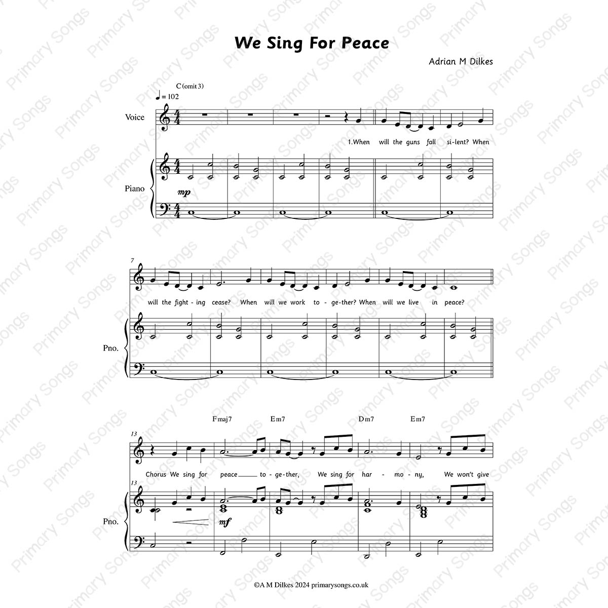 We Sing For Peace sheet music extract